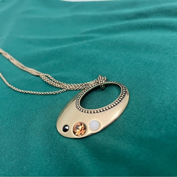 Lia Sophia Gold-tone Dual chain Design Necklace‎ Open Oval Pendant 31" - Picture 14 of 16